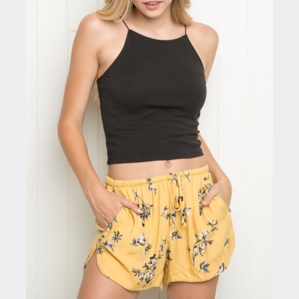 Brandy Melville Yellow Floral Eve Shorts HTF